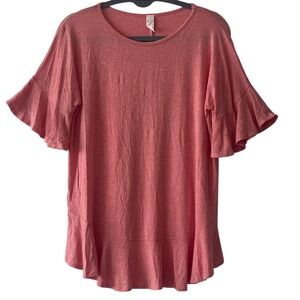 Sew in Love Soft Ruffle Sleeve Women's Top in Coral Pink Small